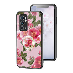 Funda Bumper Silicona Gel Espejo Flores Carcasa S01 para OnePlus 9RT 5G Rojo