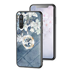 Funda Bumper Silicona Gel Espejo Flores Carcasa S01 para OnePlus Nord CE 5G Azul