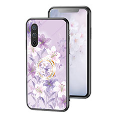 Funda Bumper Silicona Gel Espejo Flores Carcasa S01 para OnePlus Nord CE 5G Purpura Claro