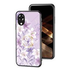 Funda Bumper Silicona Gel Espejo Flores Carcasa S01 para Oppo A17K Purpura Claro