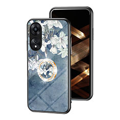 Funda Bumper Silicona Gel Espejo Flores Carcasa S01 para Oppo A18 Azul