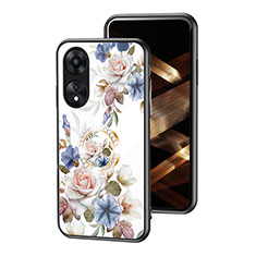 Funda Bumper Silicona Gel Espejo Flores Carcasa S01 para Oppo A18 Blanco