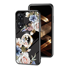 Funda Bumper Silicona Gel Espejo Flores Carcasa S01 para Oppo A18 Negro