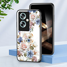 Funda Bumper Silicona Gel Espejo Flores Carcasa S01 para Oppo A2 5G Blanco