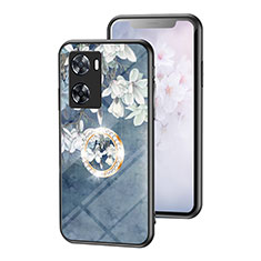 Funda Bumper Silicona Gel Espejo Flores Carcasa S01 para Oppo A57e Azul