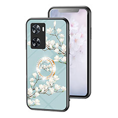 Funda Bumper Silicona Gel Espejo Flores Carcasa S01 para Oppo A57e Cian