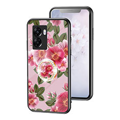 Funda Bumper Silicona Gel Espejo Flores Carcasa S01 para Oppo A77 5G Rojo