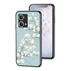 Funda Bumper Silicona Gel Espejo Flores Carcasa S01 para Oppo F21s Pro 4G Cian