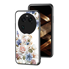 Funda Bumper Silicona Gel Espejo Flores Carcasa S01 para Oppo Find X6 5G Blanco