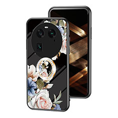 Funda Bumper Silicona Gel Espejo Flores Carcasa S01 para Oppo Find X6 Pro 5G Negro