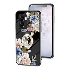 Funda Bumper Silicona Gel Espejo Flores Carcasa S01 para Oppo K10 5G India Negro