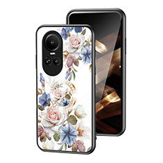 Funda Bumper Silicona Gel Espejo Flores Carcasa S01 para Oppo Reno10 5G Blanco