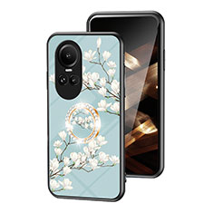 Funda Bumper Silicona Gel Espejo Flores Carcasa S01 para Oppo Reno10 5G Cian