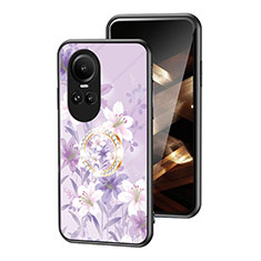 Funda Bumper Silicona Gel Espejo Flores Carcasa S01 para Oppo Reno10 5G Purpura Claro