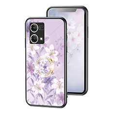 Funda Bumper Silicona Gel Espejo Flores Carcasa S01 para Oppo Reno8 4G Purpura Claro