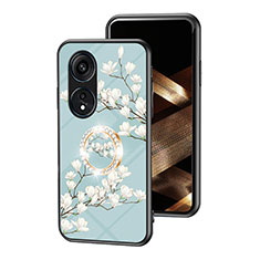 Funda Bumper Silicona Gel Espejo Flores Carcasa S01 para Oppo Reno8 T 4G Cian