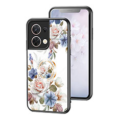 Funda Bumper Silicona Gel Espejo Flores Carcasa S01 para Oppo Reno9 5G Blanco