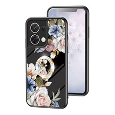 Funda Bumper Silicona Gel Espejo Flores Carcasa S01 para Oppo Reno9 Pro 5G Negro