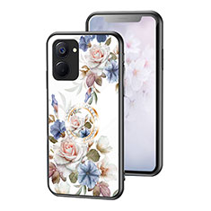 Funda Bumper Silicona Gel Espejo Flores Carcasa S01 para Realme 10S 5G Blanco