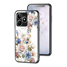 Funda Bumper Silicona Gel Espejo Flores Carcasa S01 para Realme C51 Blanco