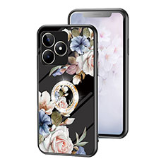 Funda Bumper Silicona Gel Espejo Flores Carcasa S01 para Realme C51 Negro