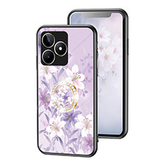 Funda Bumper Silicona Gel Espejo Flores Carcasa S01 para Realme C51 Purpura Claro