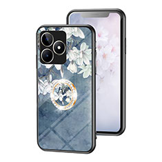 Funda Bumper Silicona Gel Espejo Flores Carcasa S01 para Realme C53 India Azul