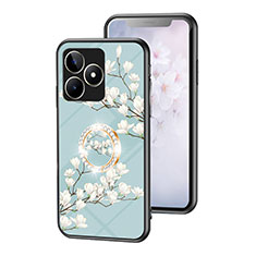 Funda Bumper Silicona Gel Espejo Flores Carcasa S01 para Realme C53 India Cian