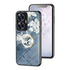 Funda Bumper Silicona Gel Espejo Flores Carcasa S01 para Realme C55 Azul