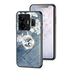 Funda Bumper Silicona Gel Espejo Flores Carcasa S01 para Realme GT Neo5 240W 5G Azul