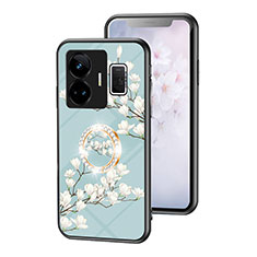 Funda Bumper Silicona Gel Espejo Flores Carcasa S01 para Realme GT3 5G Cian