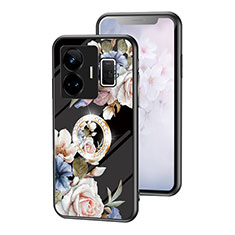 Funda Bumper Silicona Gel Espejo Flores Carcasa S01 para Realme GT3 5G Negro