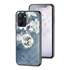 Funda Bumper Silicona Gel Espejo Flores Carcasa S01 para Realme V30 5G Azul