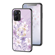 Funda Bumper Silicona Gel Espejo Flores Carcasa S01 para Realme V30 5G Purpura Claro