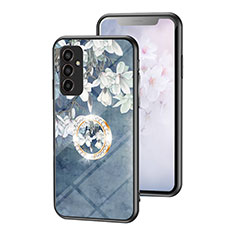 Funda Bumper Silicona Gel Espejo Flores Carcasa S01 para Samsung Galaxy F13 4G Azul