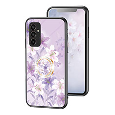 Funda Bumper Silicona Gel Espejo Flores Carcasa S01 para Samsung Galaxy F13 4G Purpura Claro