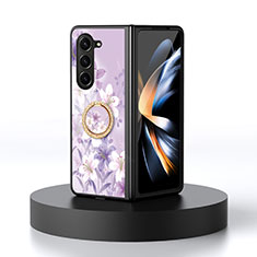 Funda Bumper Silicona Gel Espejo Flores Carcasa S01 para Samsung Galaxy Z Fold5 5G Purpura Claro