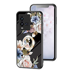 Funda Bumper Silicona Gel Espejo Flores Carcasa S01 para Vivo iQOO 10 5G Negro