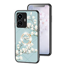 Funda Bumper Silicona Gel Espejo Flores Carcasa S01 para Vivo iQOO Z6 Lite 5G Cian