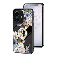 Funda Bumper Silicona Gel Espejo Flores Carcasa S01 para Vivo iQOO Z6 Lite 5G Negro