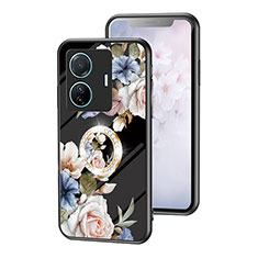 Funda Bumper Silicona Gel Espejo Flores Carcasa S01 para Vivo iQOO Z6 Pro 5G Negro