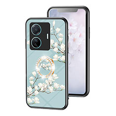 Funda Bumper Silicona Gel Espejo Flores Carcasa S01 para Vivo T1 Pro 5G Cian