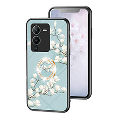 Funda Bumper Silicona Gel Espejo Flores Carcasa S01 para Vivo V25 Pro 5G Cian