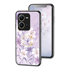 Funda Bumper Silicona Gel Espejo Flores Carcasa S01 para Vivo V25e Purpura Claro