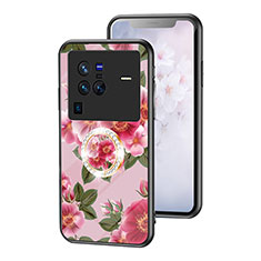 Funda Bumper Silicona Gel Espejo Flores Carcasa S01 para Vivo X80 Pro 5G Rojo