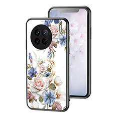 Funda Bumper Silicona Gel Espejo Flores Carcasa S01 para Vivo X90 5G Blanco