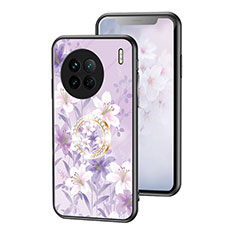 Funda Bumper Silicona Gel Espejo Flores Carcasa S01 para Vivo X90 5G Purpura Claro