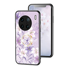 Funda Bumper Silicona Gel Espejo Flores Carcasa S01 para Vivo X90 Pro+ Plus 5G Purpura Claro