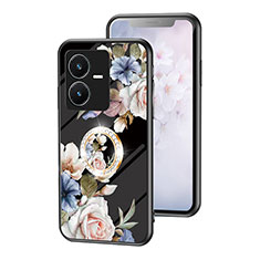 Funda Bumper Silicona Gel Espejo Flores Carcasa S01 para Vivo Y22 Negro