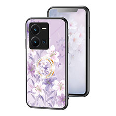 Funda Bumper Silicona Gel Espejo Flores Carcasa S01 para Vivo Y35 4G Purpura Claro